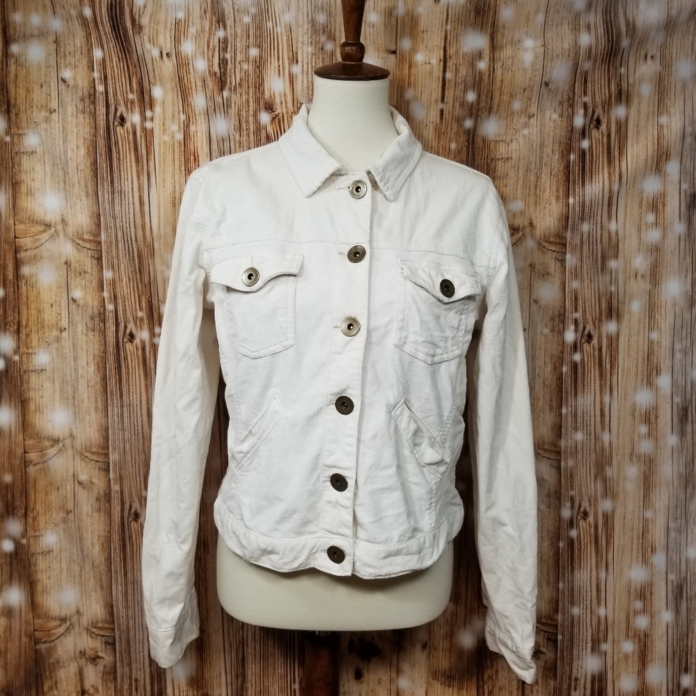 B.C.I Clothing Cream Cotton Blend Corduroy Women's Lg Denim Jean Jacket